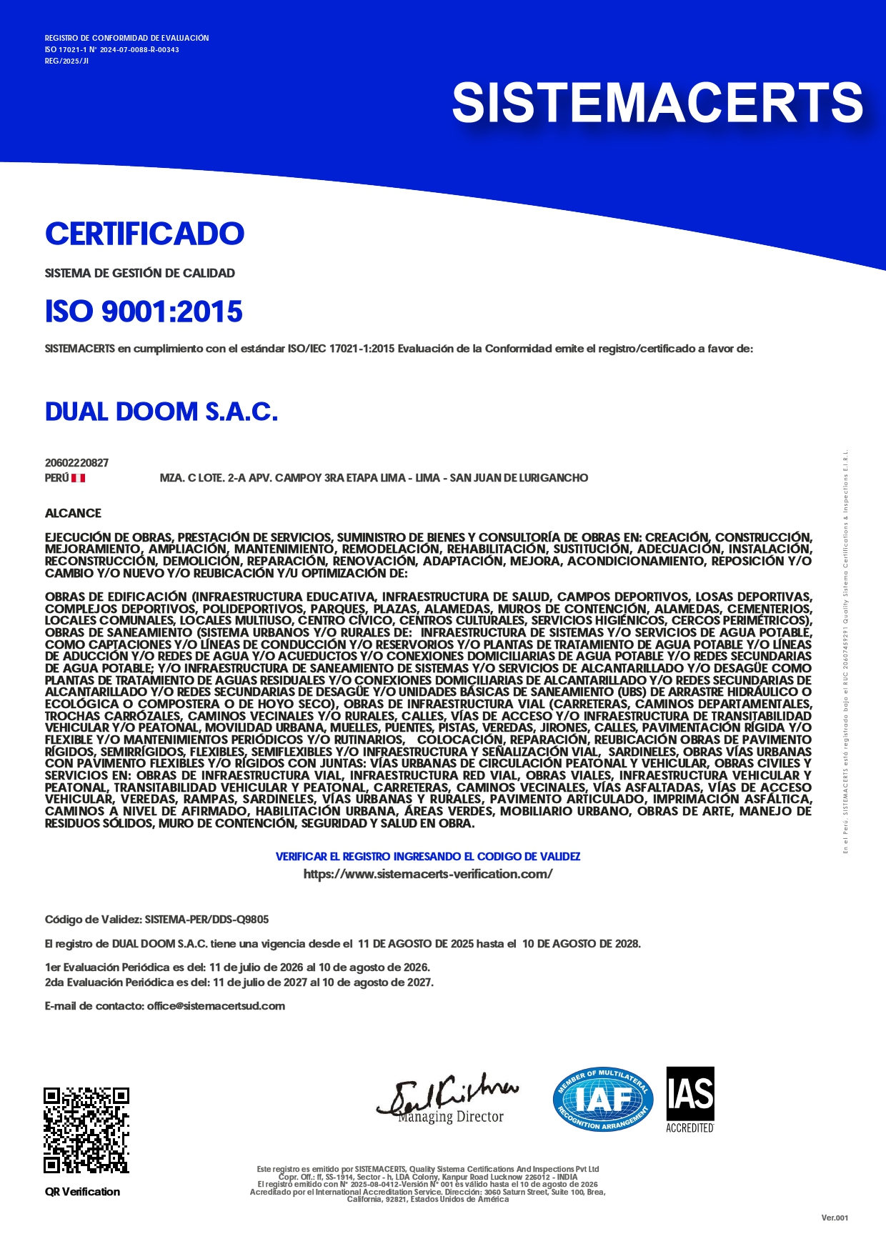 ISO 9001:2015 Certificado